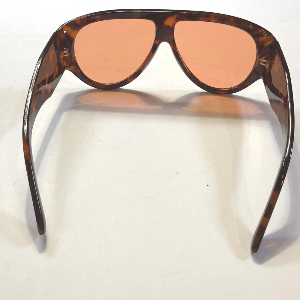 Oversized Tortoise Aviator Sunglasses Orange Tinted Lens Flat Top